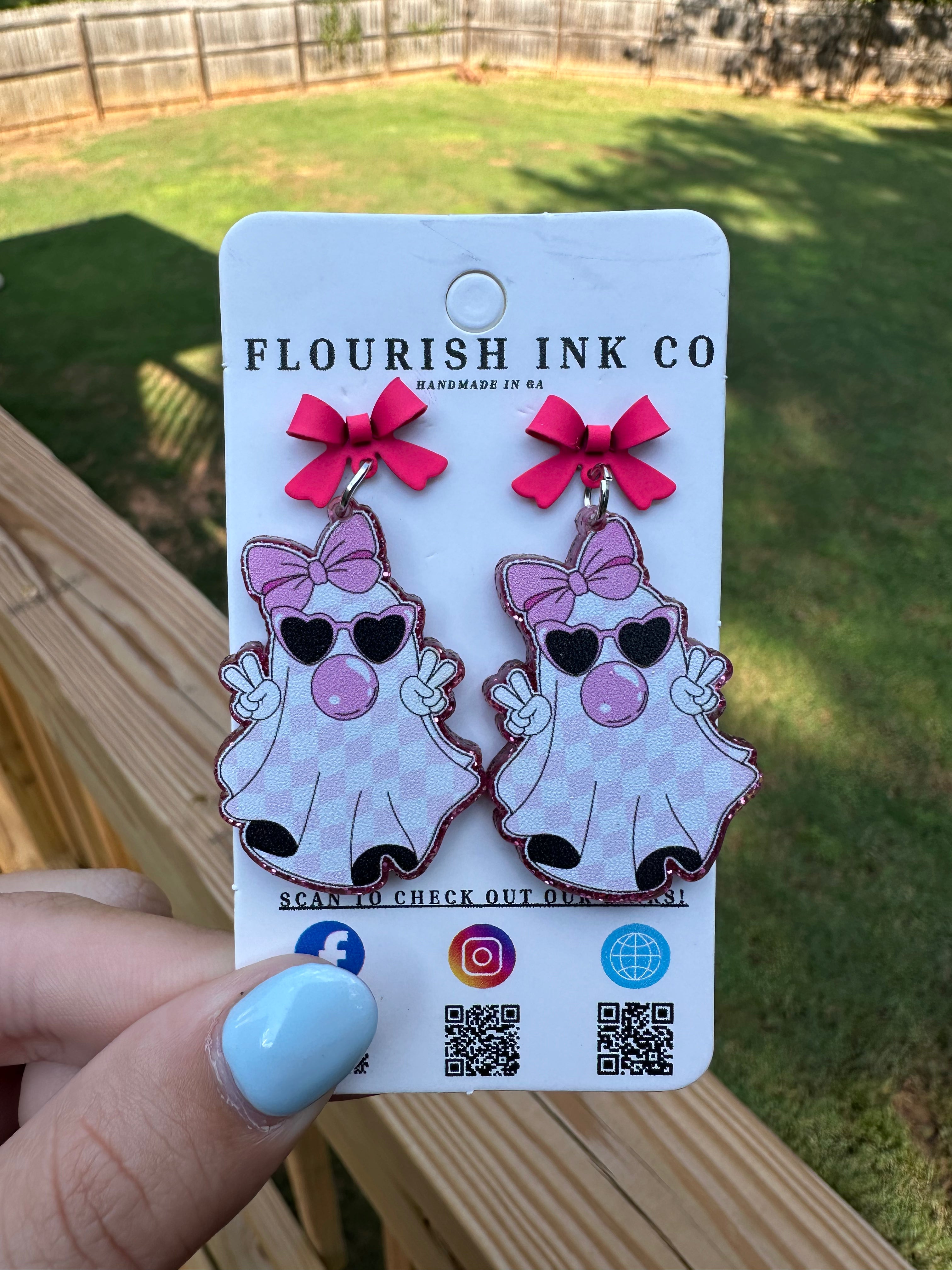 Pink Bow Ghost Earrings