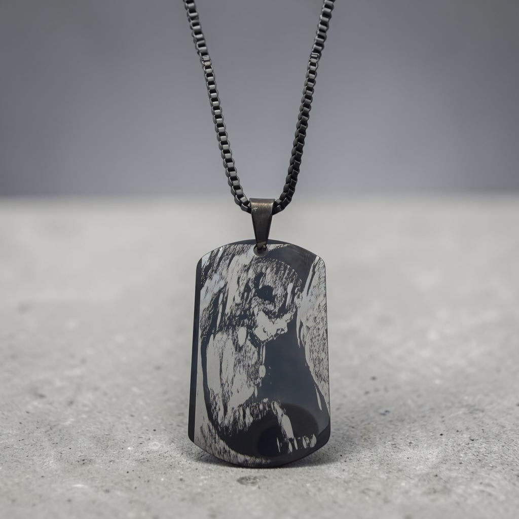 Engraved photo on dog tag necklace