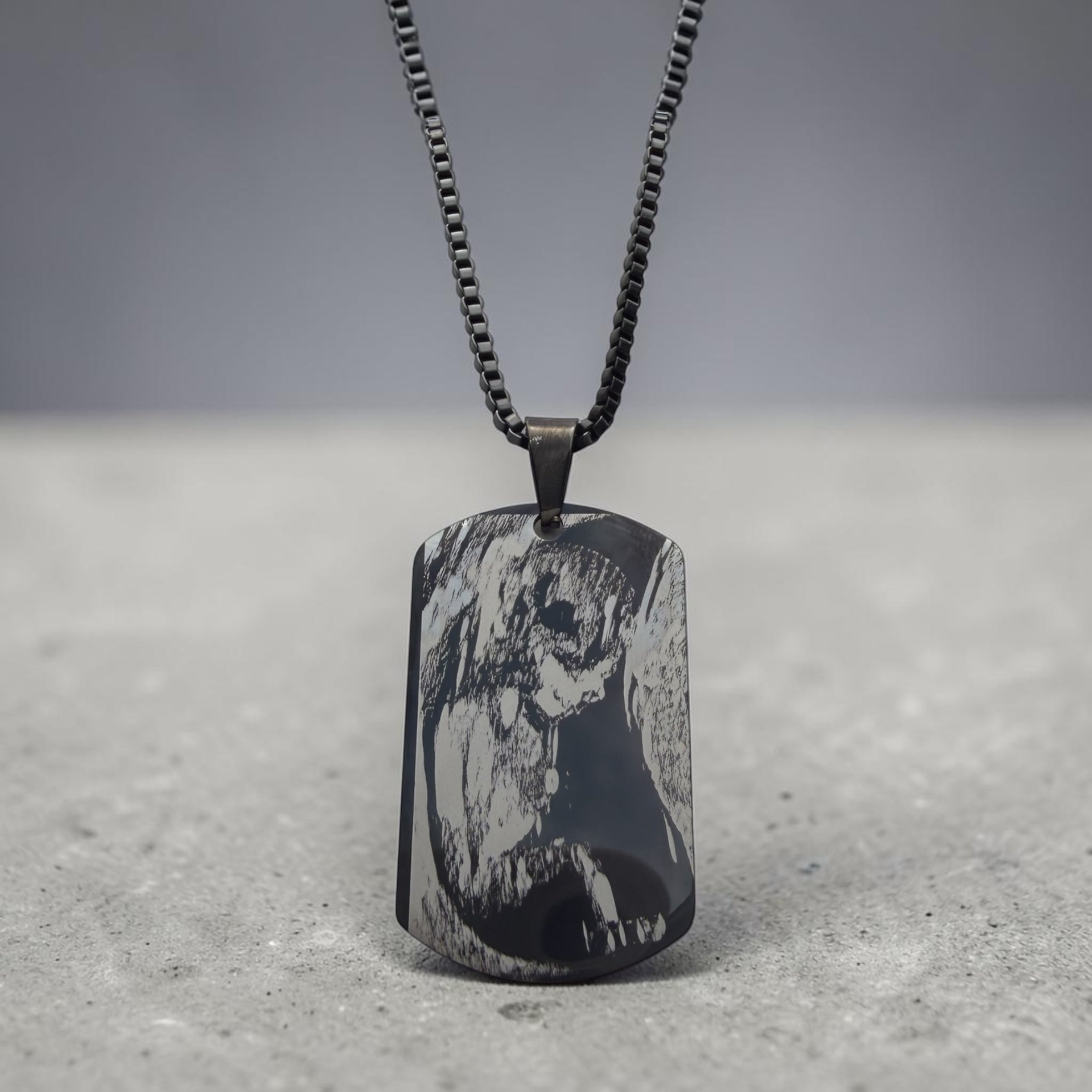 Engraved photo on dog tag necklace